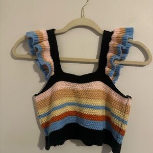 Y2K Neck Flutter Sleeve Color Block Cutout Tank Top